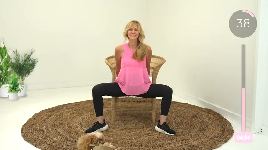 Chair-Supported Wide Squat Hold Seated abs and legs