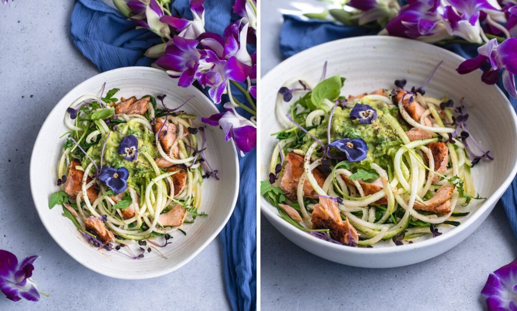 How To Cook Healthy Zucchini Noddles & Salmon?
