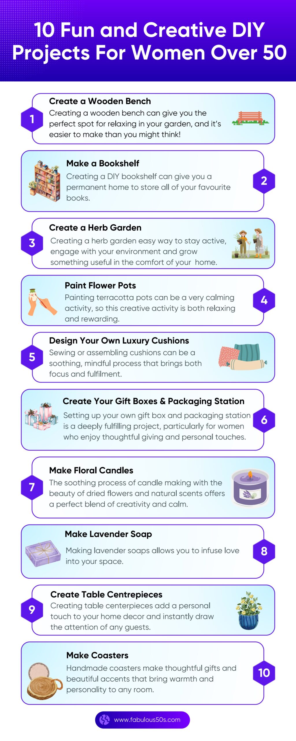 fun and creative DIY projects for women over 50 infographic